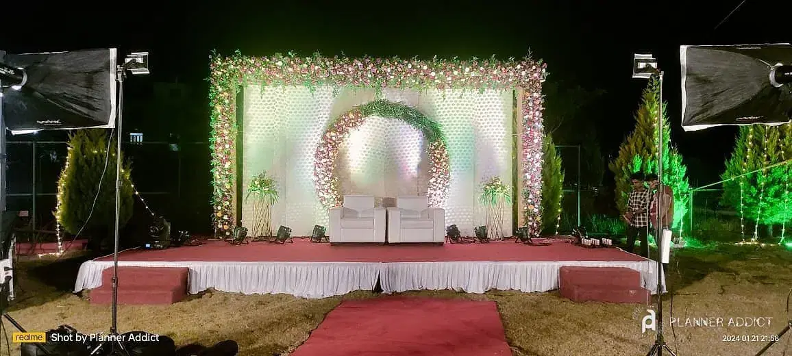 Skirted stage platform on a lawn